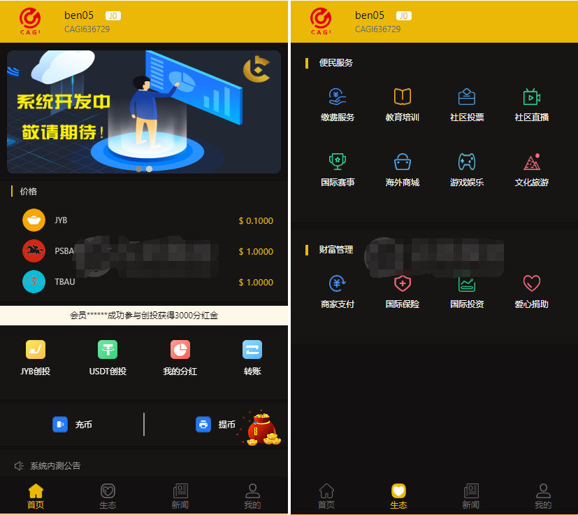 CAGI虚拟币 理财H5网站源码区块链投资分红源码下载